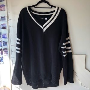 UO distressed black and white oversized sweater
